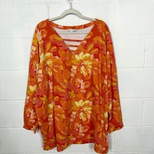 Sport Savvy French Terry Sweatshirt Orange Tropical Floral Beach Resort SZ 3X